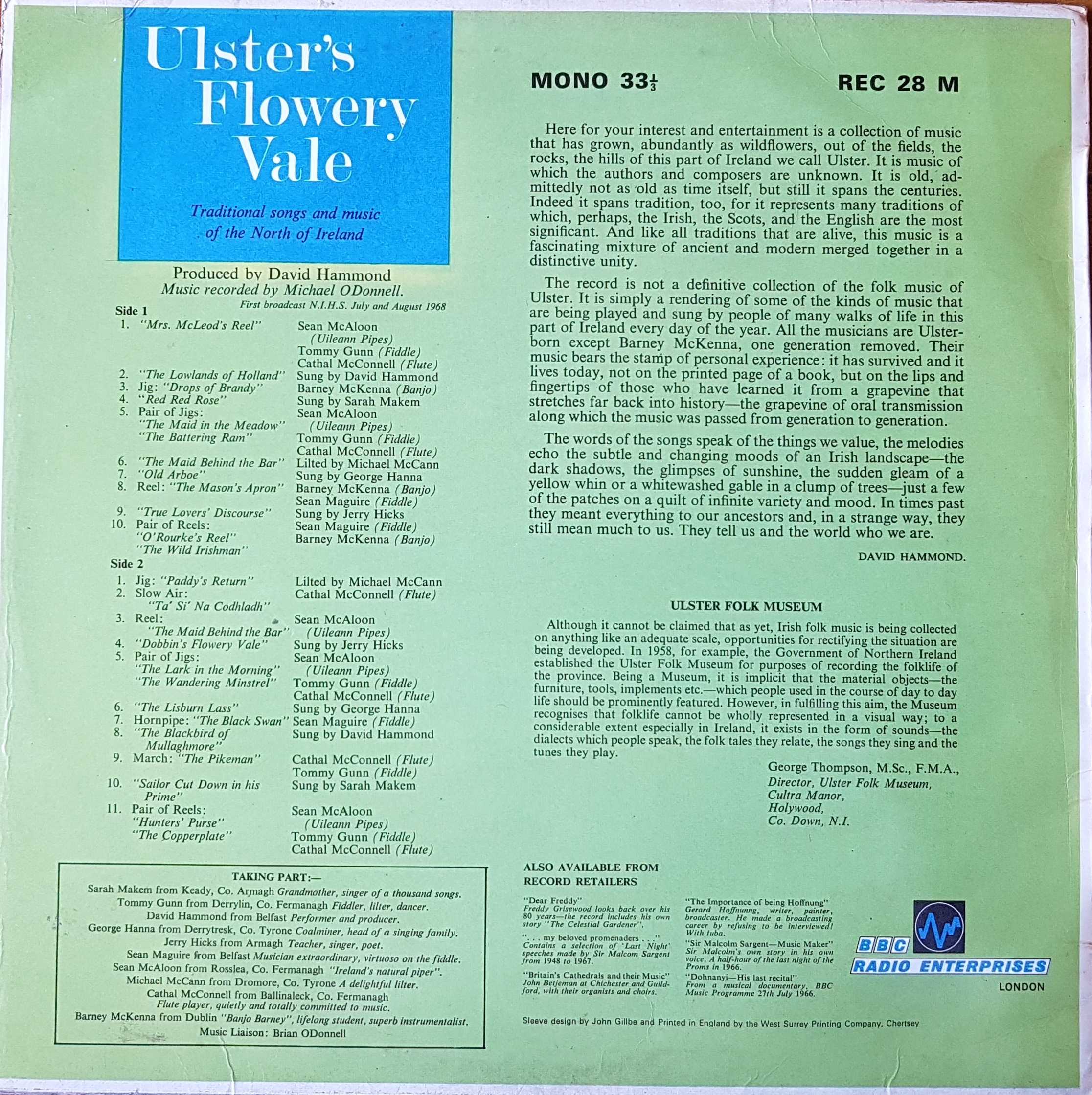 Picture of REC 28 Ulster's flowery vale (Songs and music From the North of Ireland) by artist Various from the BBC records and Tapes library